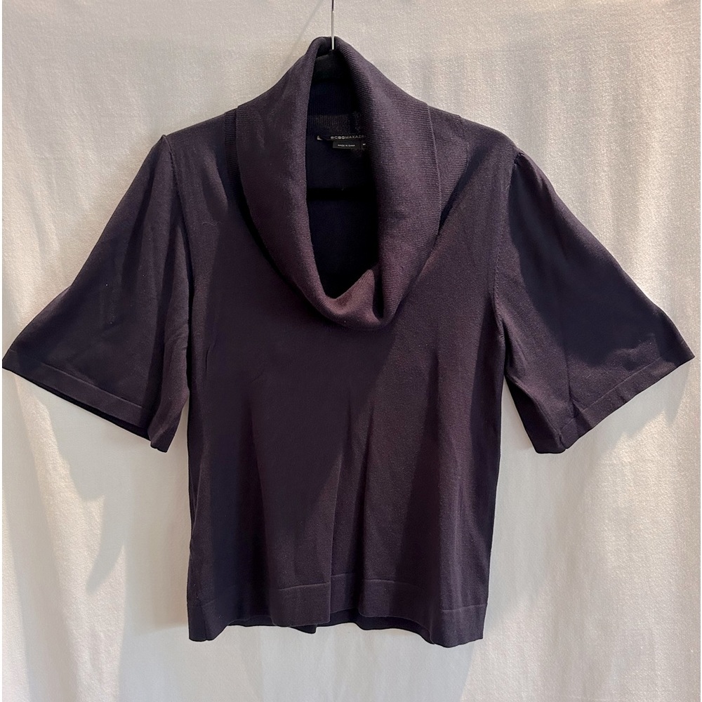 BCBG MAX AZRIA Cowl Neck Short Sleeve Sweater in Plum, Size M